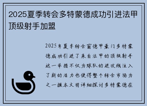 2025夏季转会多特蒙德成功引进法甲顶级射手加盟