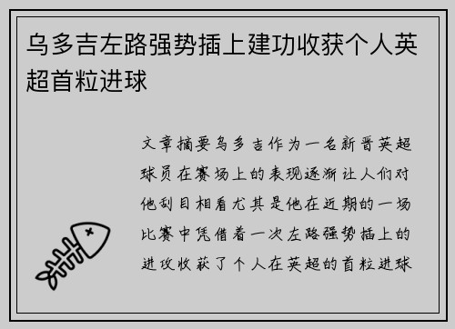 乌多吉左路强势插上建功收获个人英超首粒进球 乌多吉左路强势插上建功收获个人英超首粒进球